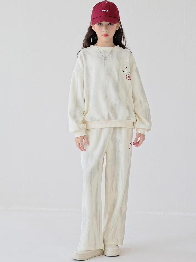 2025 Korean Style Girls' Tie-Dye Short Sleeve Pants Set - Fashionable Big Kid Sports Two-Piece Outfit