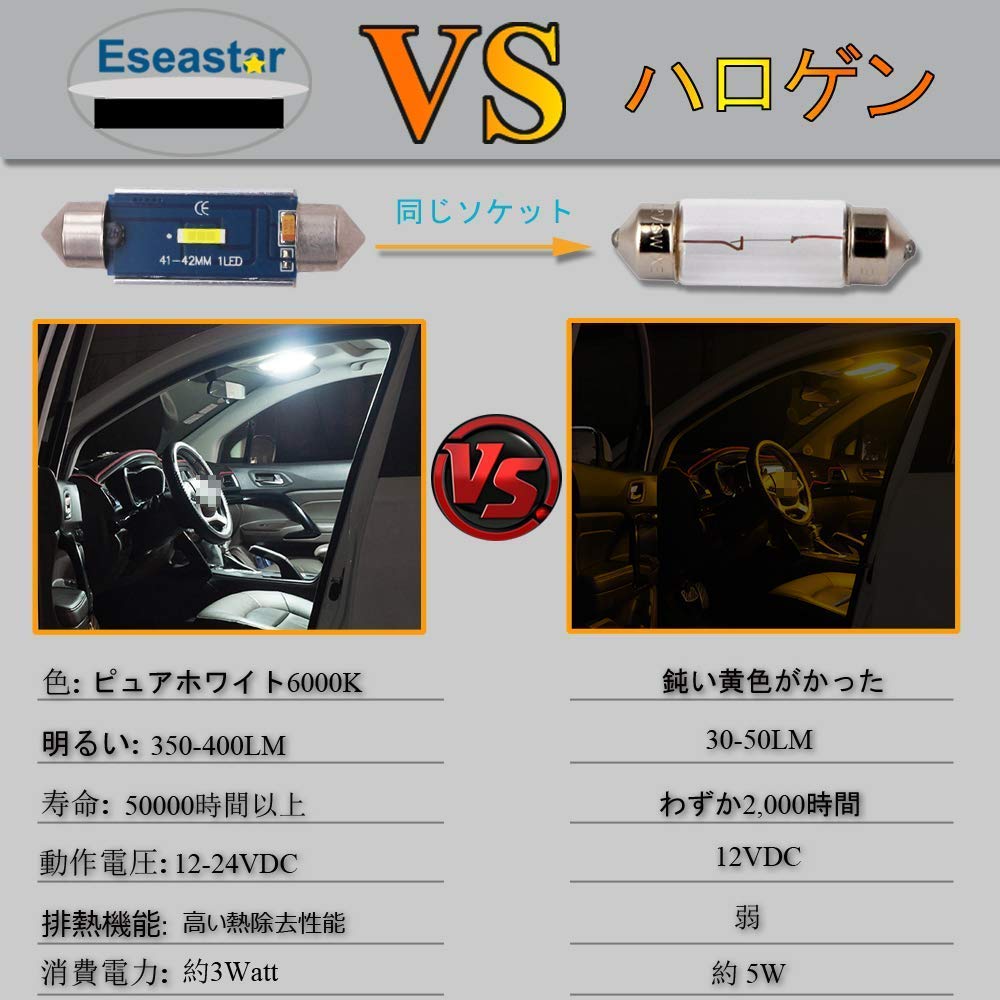 Eseastar T10*41mm 42mm LED Bulb -24V SMD1860 Chip C5W LED Car Lamp with Built-in