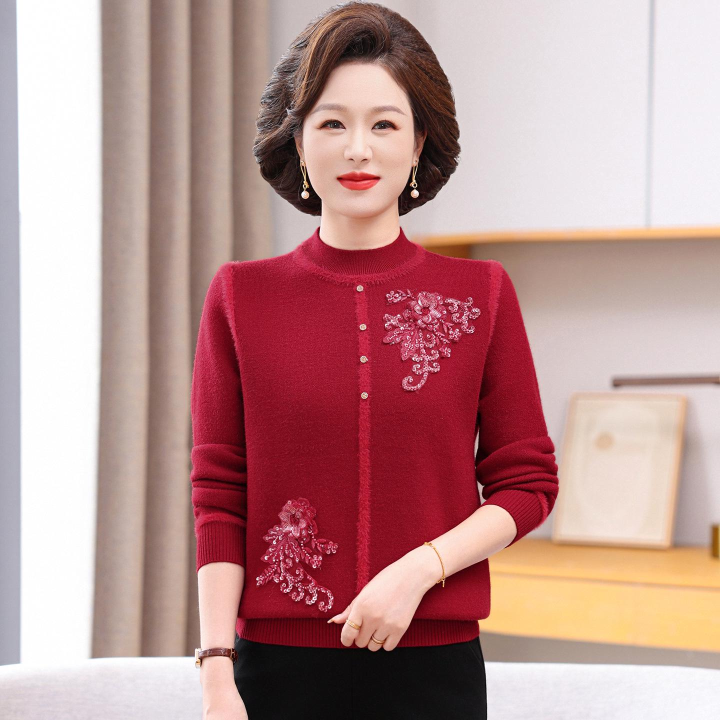 

New Fashion Winter Knitwear for Moms - Stylish Plus Velvet Sweater for Middle-Aged and Elderly Women 4XL [Recommended 145-160 lbs]