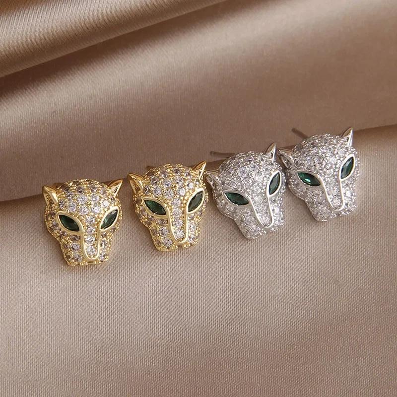 Neue Sight Luxus Zirkonia Leopard Ohrstecker für Damen Kristall Tier Anhänger Halsketten Offene Ringe Mode Schmuckset