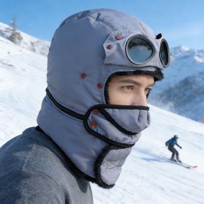 Lei Feng Hat Winter Thermal Hat with Goggles 3-in-1 Trapper Aviator Hat Face Guard Earmuffs Winter Snowmobiling Hiking Cold Weather Headgear