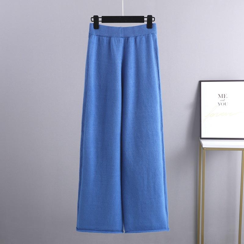 Knitted 2 Piece Set Women's Thick Warm Casual Pullover Sweaters+Wide Leg Pants Tracksuits Outfits Autumn Winter