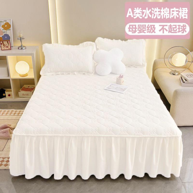 Cotton Quilted Bed Skirt With Elastic Hem Anti-Slip Mattress Protector Baby Safe A-Grade Bedding