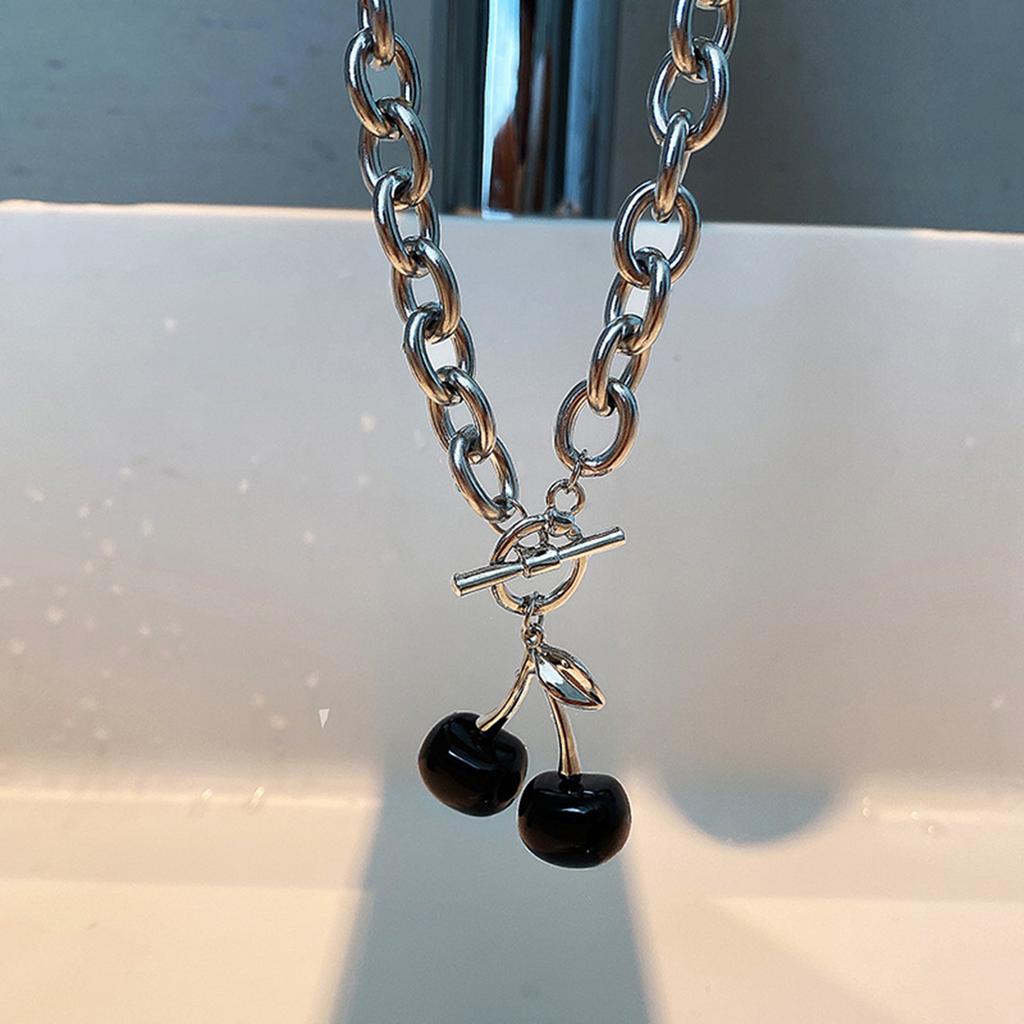 Dark Cherry Titanium Steel Necklace Ins Cold Wind Online Celebrity Clavicle Chain Female Hip-hop Punk Niche Simple Neck Chain