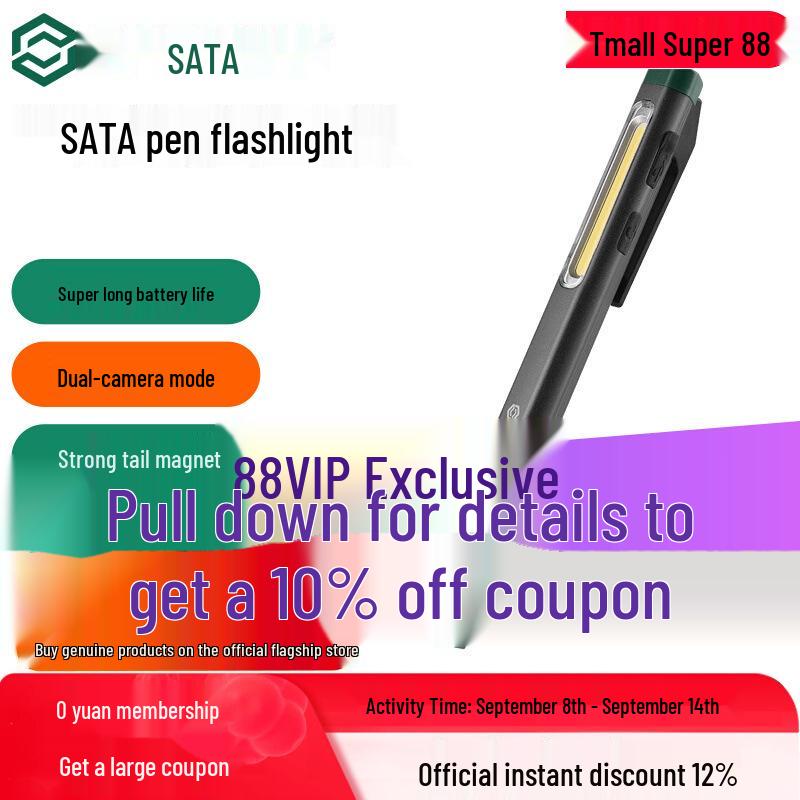 SATA Pen-shaped Rechargeable LED Flashlight with High Beam, Strong Magnet for Automotive Repair and Outdoor Use