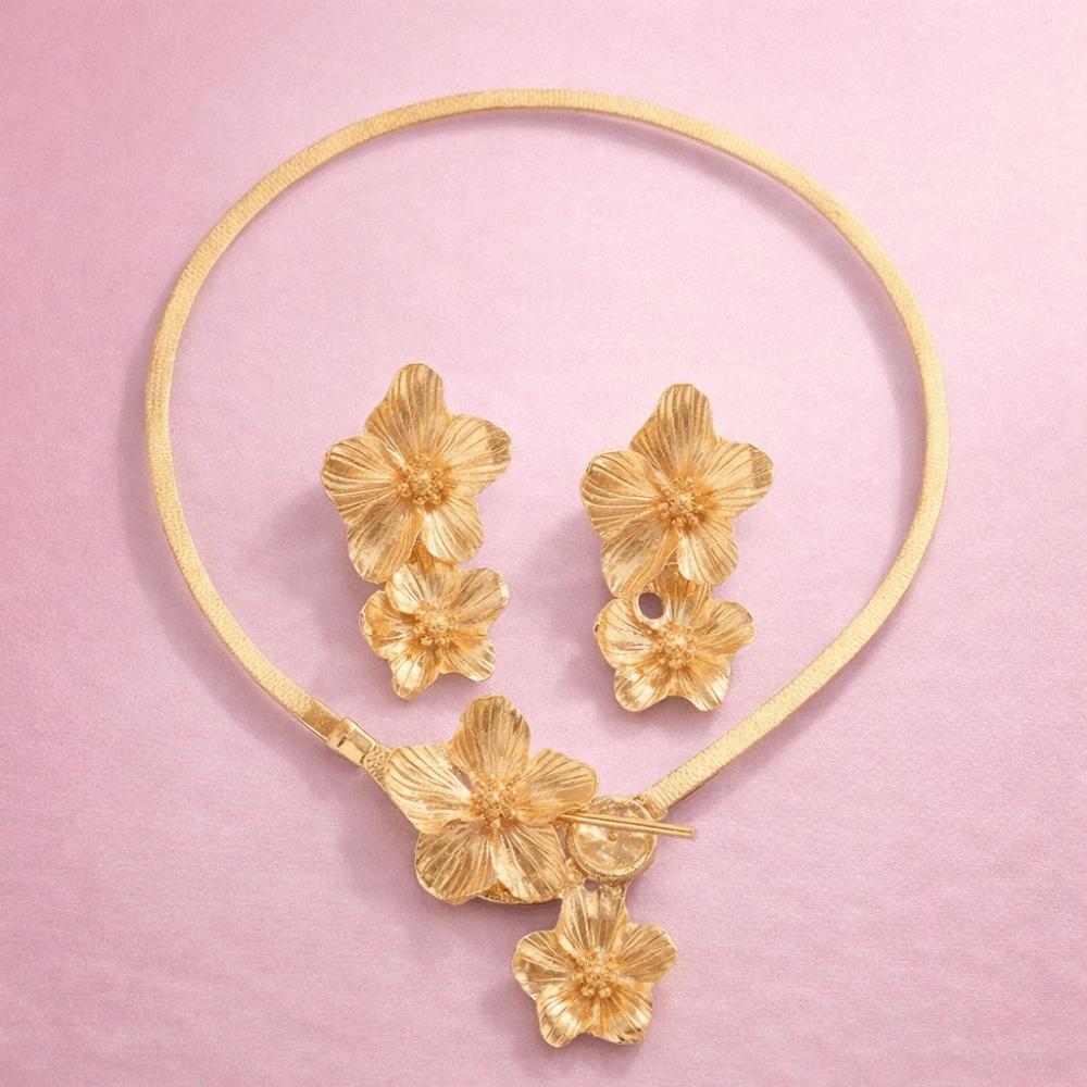 3pcs/Set OT Clasp Floral Earrings Jewelry Sets Exaggerated Snake Chain Necklace Summer Beach