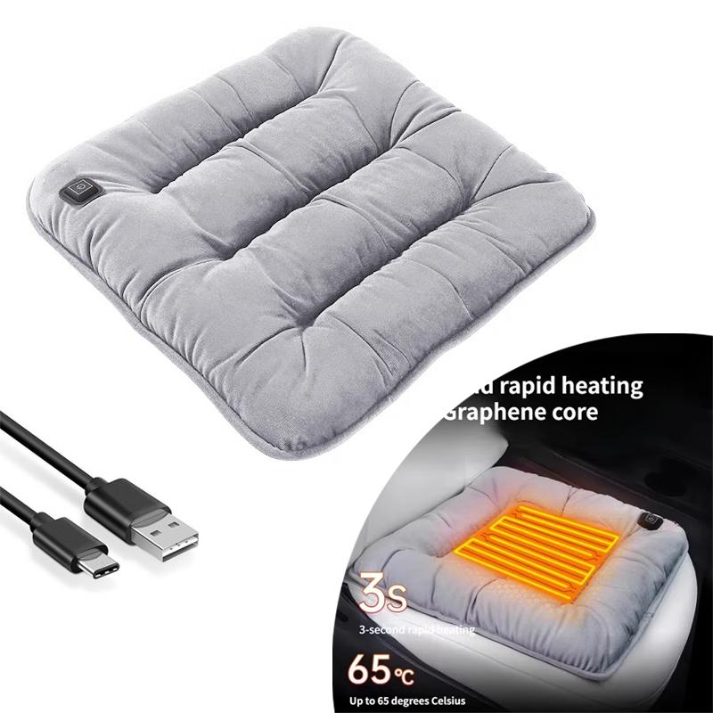 

12v Car Heated Seat Cushion With Graphene Technology, Winter Plush Electric Heating Pad, Usb Universal Single-chip Auto Accessory