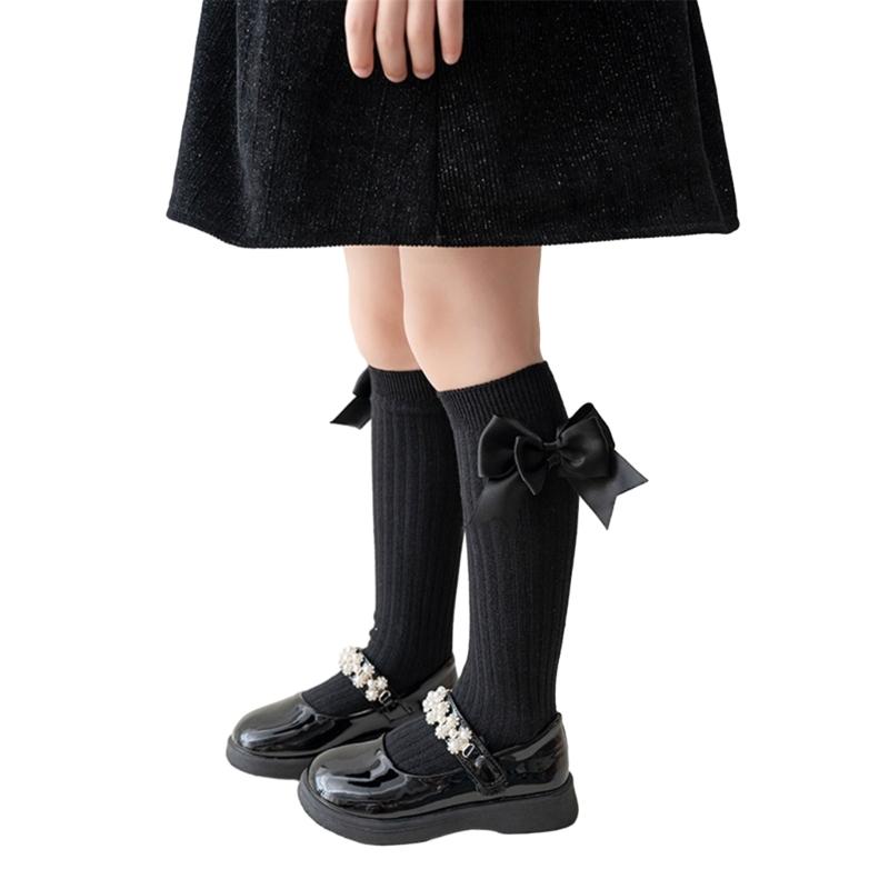 

Girls Knee High Cotton Socks Big Ribbons Bow Back to School Socks, Ribbons Bows Long Socks Uniform Party Wear Stockings чёрный
