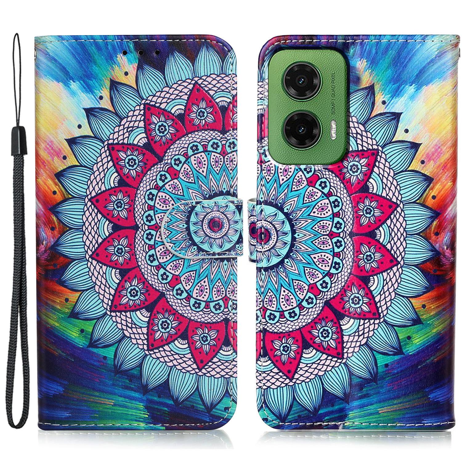 

For Motorola Moto G35 5G Case Pattern Leather Wallet Phone Cover with Card Holder Mandala Flower