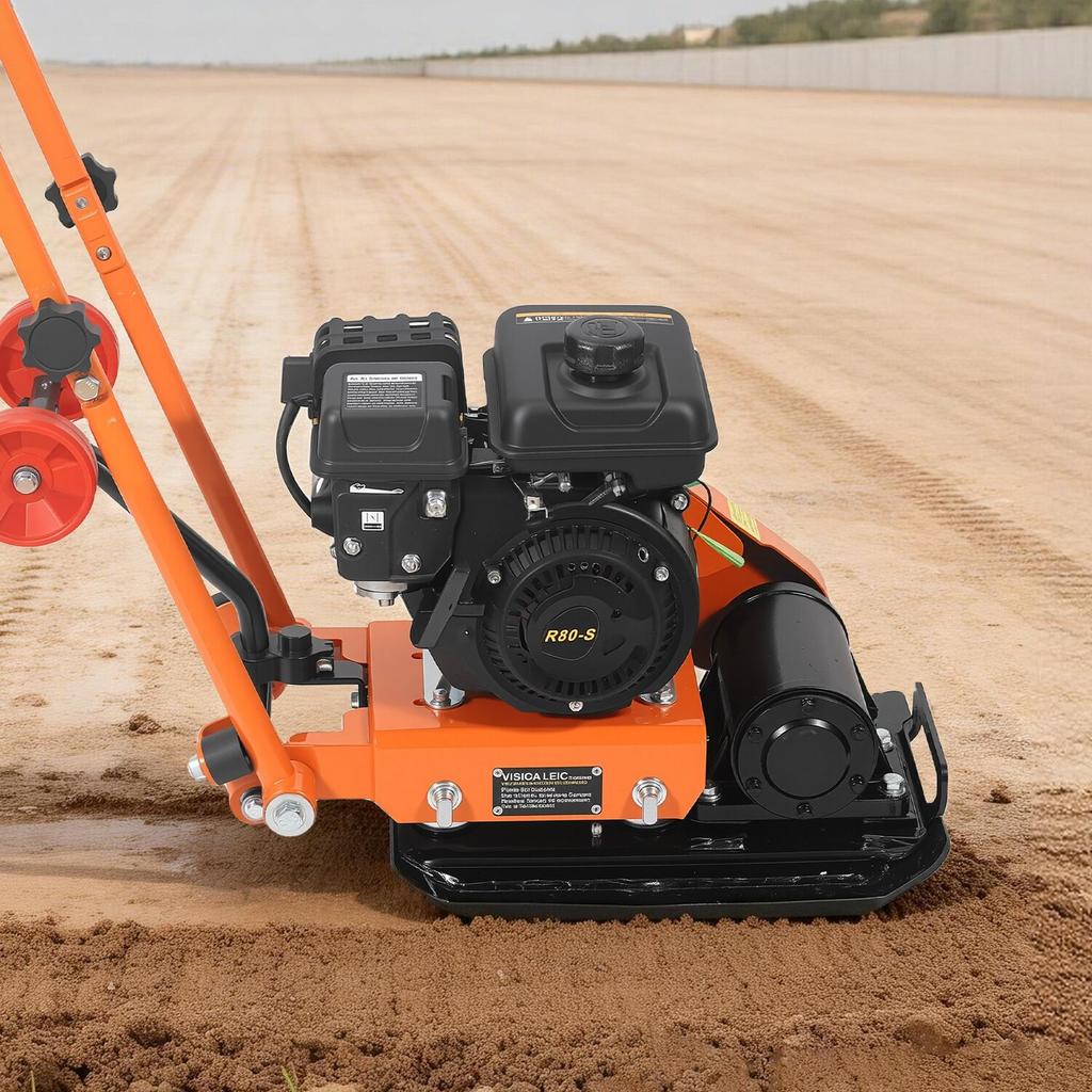 Plate Compactor, 2 HP 79CC Gas Engine, 5250 VPM Vibrating Ground Rammer, 8 kN Compaction Force, 41 x 31.5 cm Plate, Walk Behind Compactor for Paver