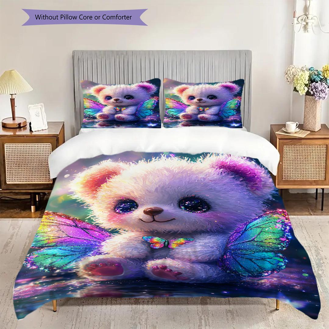 

Teddy Bear Pattern Bedding Quilt Set Quilt Cover Pillowcase Home Decoration Birthday Gift (1 * duvet cover + 2 * pillowcase, without core) 135x200cm