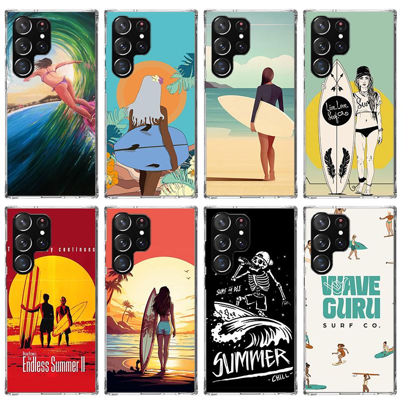 Surf Board Aesthetic Phone Case For Samsung Galaxy S26 S25 Edge S24 S23 Ultra S22 Plus S21 S20 FE Soft TPU Back Cover Funda Gala