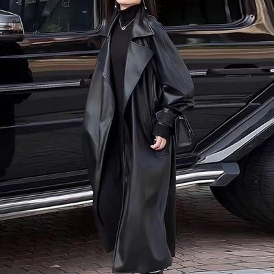 2024 High-End Autumn Dark Goth Over-the-Knee Leather Women's Jacket