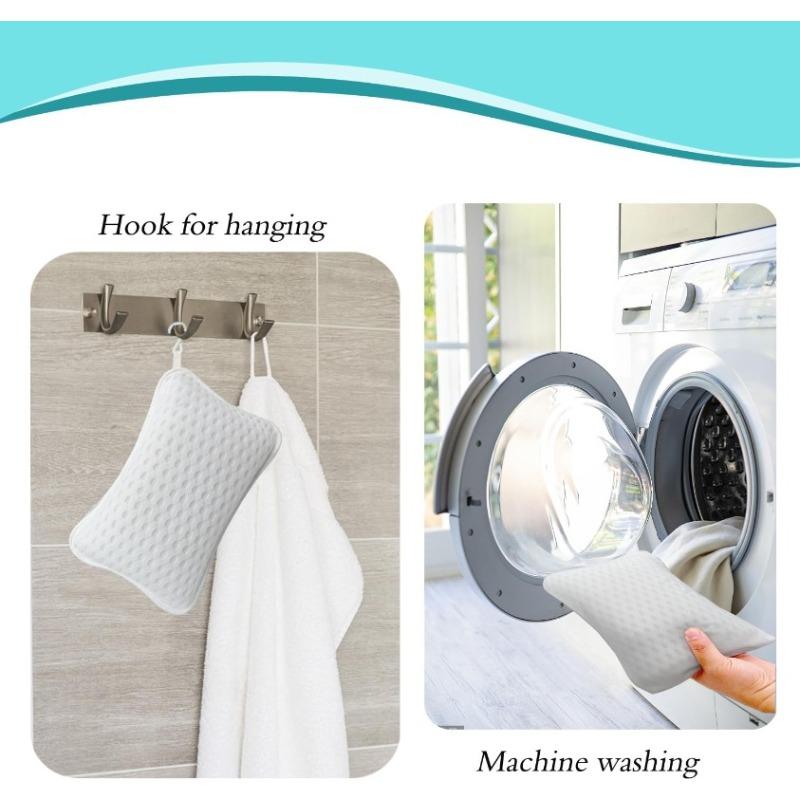 Bath Pillow with Easy-Dry Hook, Neck Support, 2 Anti-Slip Suction Cups