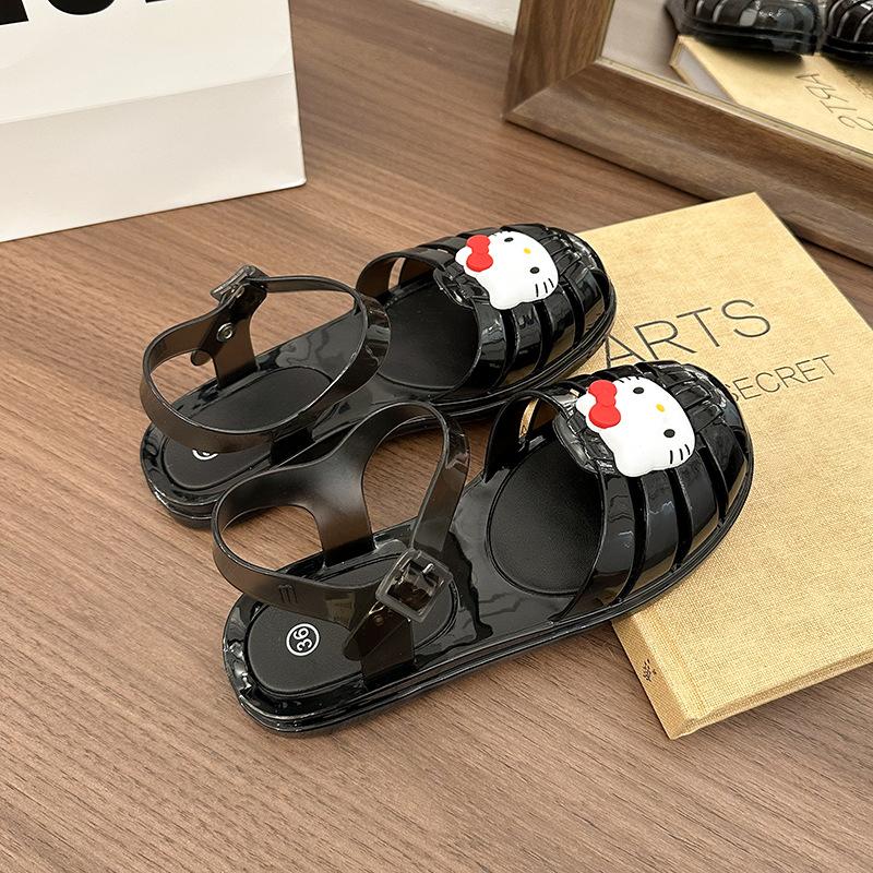 2025 summer new Hello Kitty transparent jelly with sandals thick sole heightening versatile bag head empty sandals