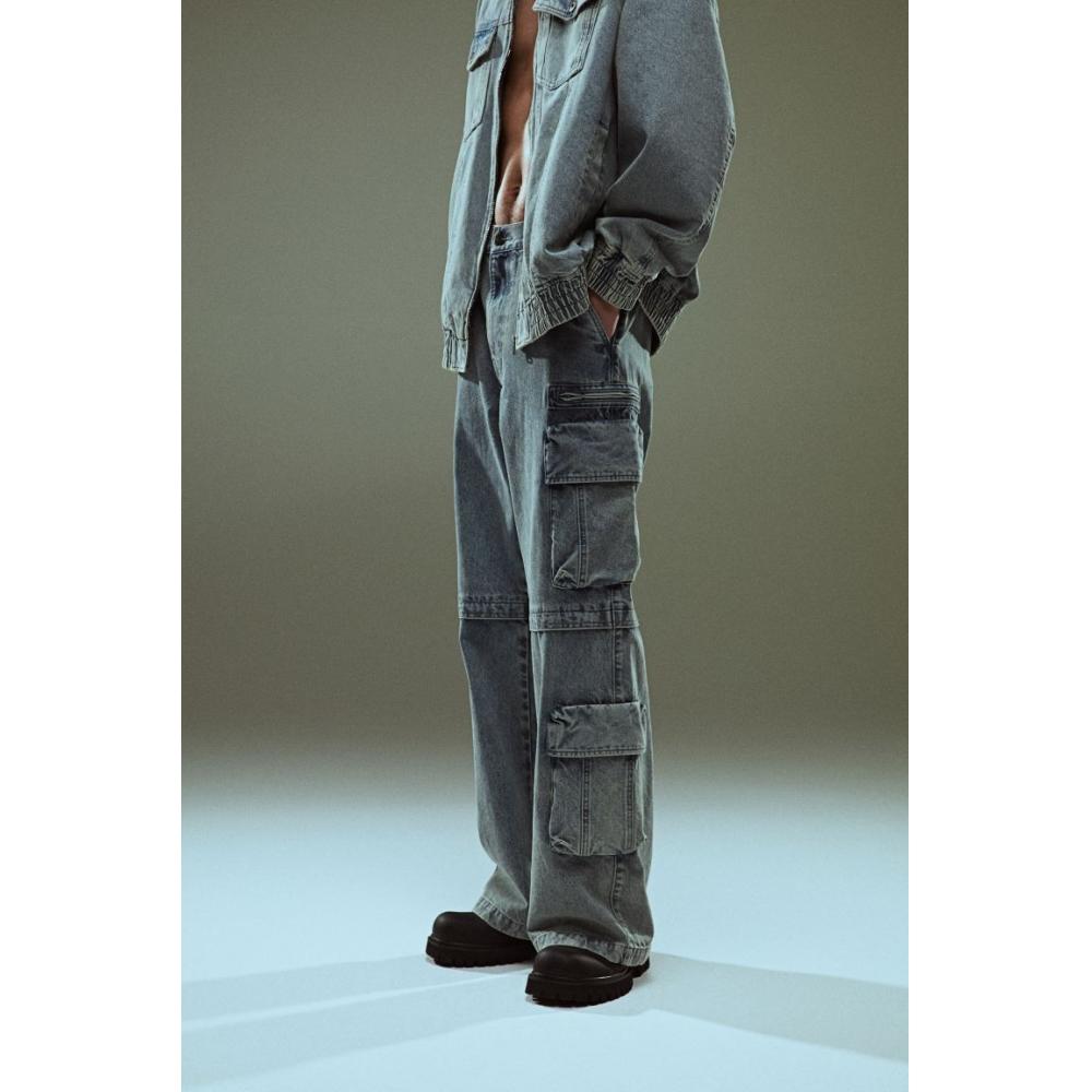 H M Loose Cargo Jeans deniM Blue