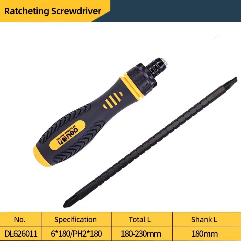 Deli Ratchet Screwdrivers Ratchet Phillips Slotted Dual Purpose Scalable CR-V Magnetic Screw Driver Repair Manual Tool