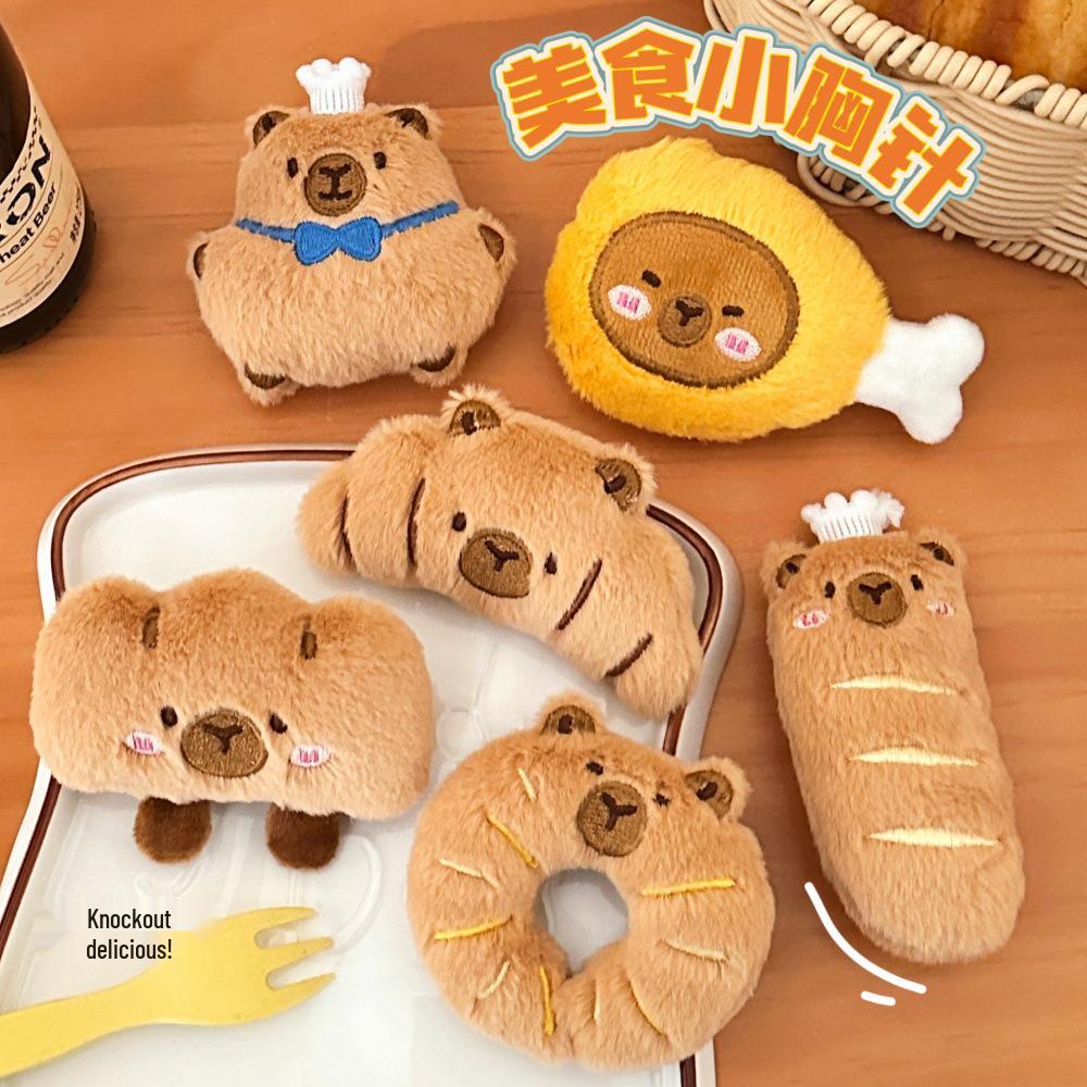 Creative Piggy Bread Capybara Cartoon Brooch Doll Toy Figurine Pin