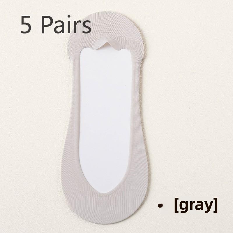 5 Pairs of Women's Summer Thin Ice Silk Cotton Breathable Heel Shallow Mouth Invisible Boat Socks