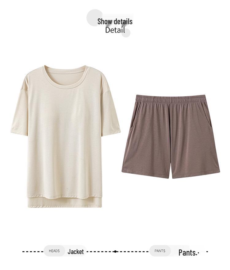 Women's Summer Modal Pajama Set with Chest Pad - Short Sleeve and Shorts, Cool Rayon, Anti-Bump, Suitable for Outdoor Wear