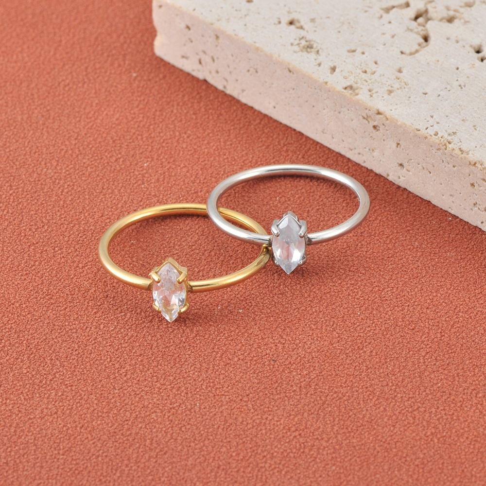 JeeMango Stainless Steel Geometric Zircon Ring For Women Trendy Party Jewelry Minimalist Accessories R26018