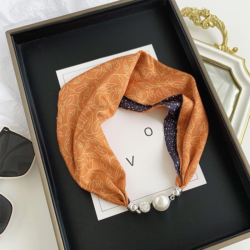 Lazy Magnetic Buckle Summer Scarf with Pearl Necklace Decoration for Women