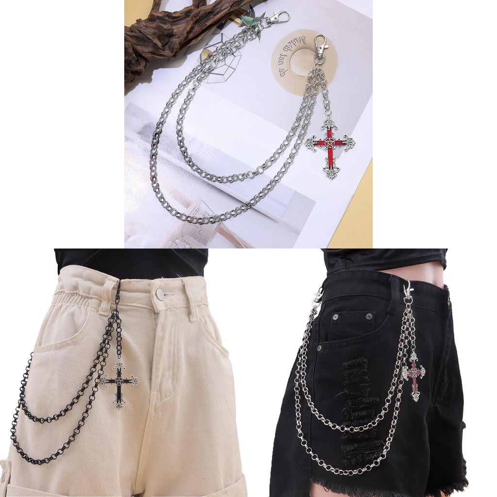 Hip Hop Cross Pendant Waist Chain Metal Dual Layer Accessory For Men Women