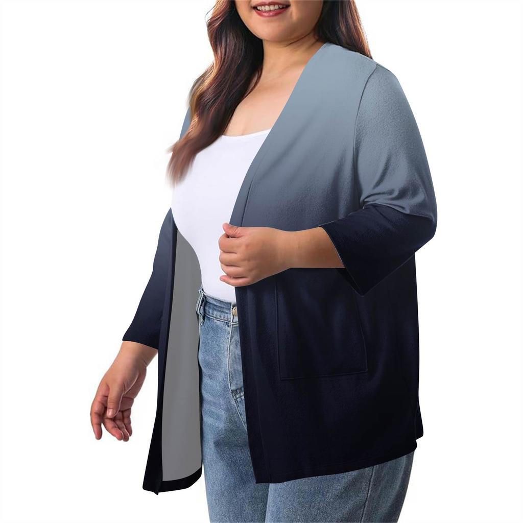 Women's Fall And Winter Fashion Casual Soild 3/4 Sleeve Mid-Length Cardigan Jacket