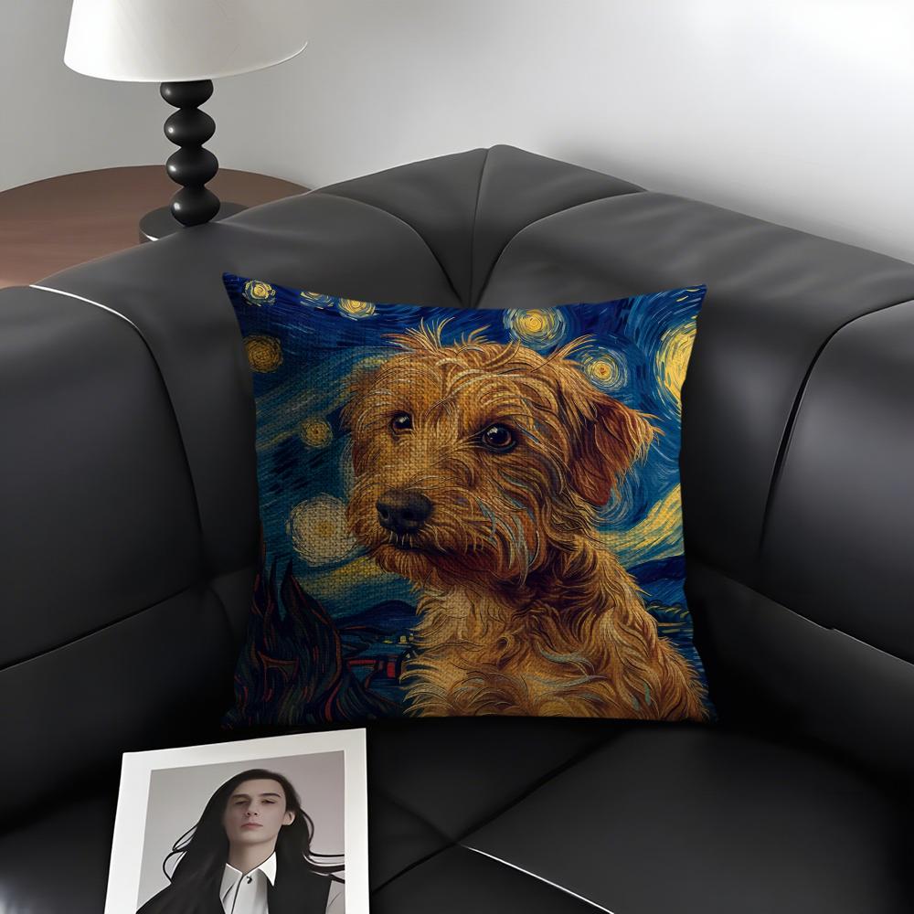 

1PC Catoon Starry Sky Dog Cushion Cover Natural Linen Organic Fabric DoubleSided Printing Sofa Home Decor Gift Pillow Case 30X30cm