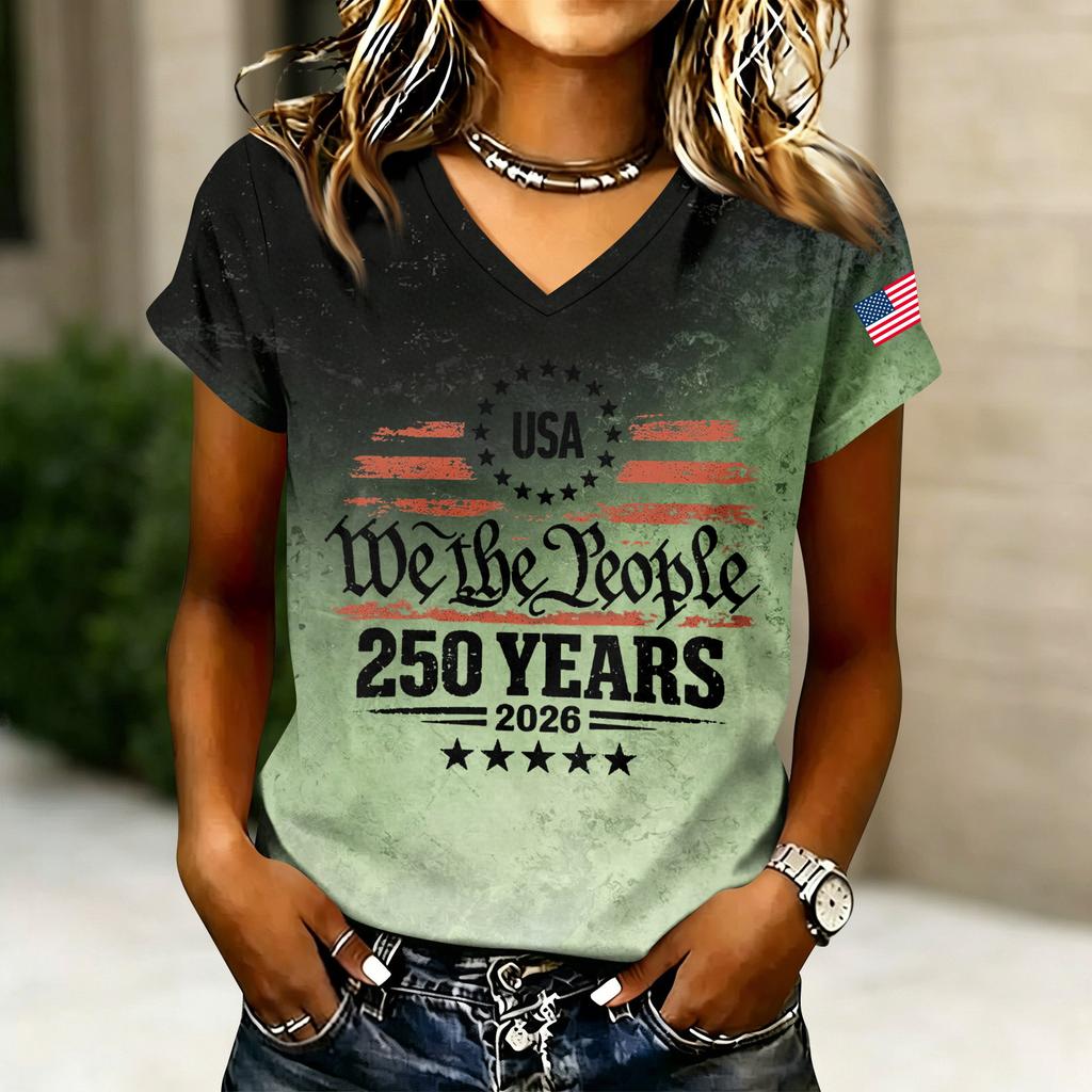 Damesmode V-hals Casual Letter Grafische Print Korte Mouw T-shirt Top voor Dagelijks Gebruik