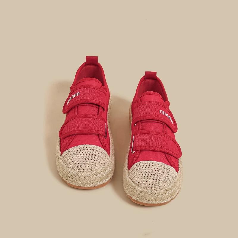 Velcro Little White Shoes Women's Summer New White Breathable Straw Woven Fisherman Versatile Casual Sports Board Shoes