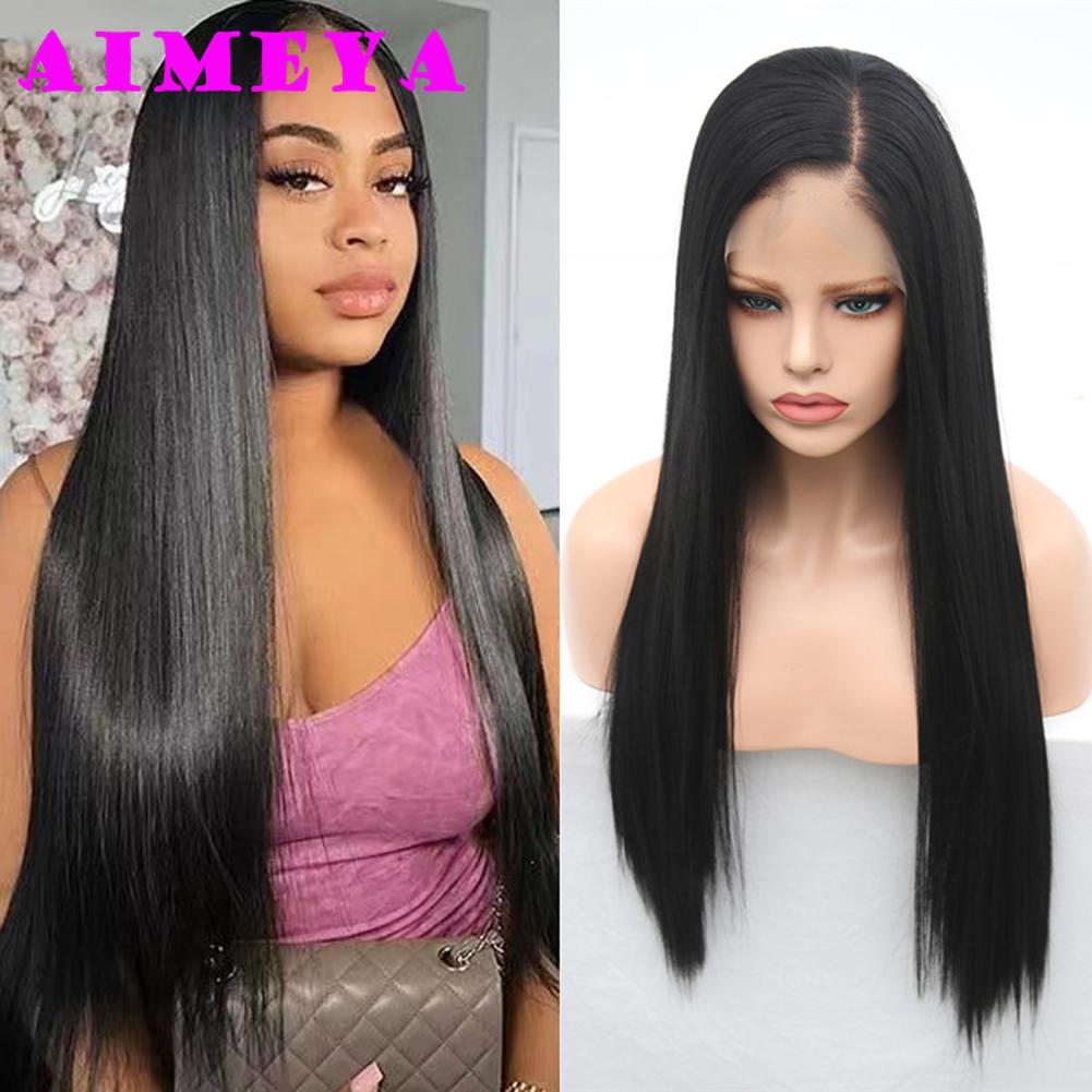 

AIMEYA 13X6 Lace Front Wigs for Women Girls Natural Looking Black Long Straight Wigs Heat Resistant Synthetic Hair Wig Daily Use (as the picture,150%&18inches&13*6)