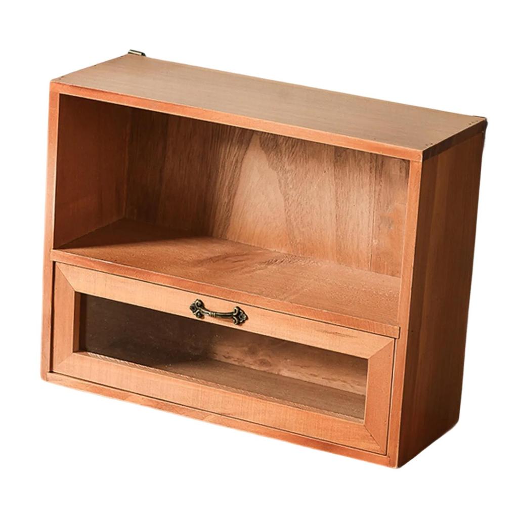 Wood Desktop Organizer Cosmetic Jewelry Display Cabinet for Toiletries Cups Bills Paper