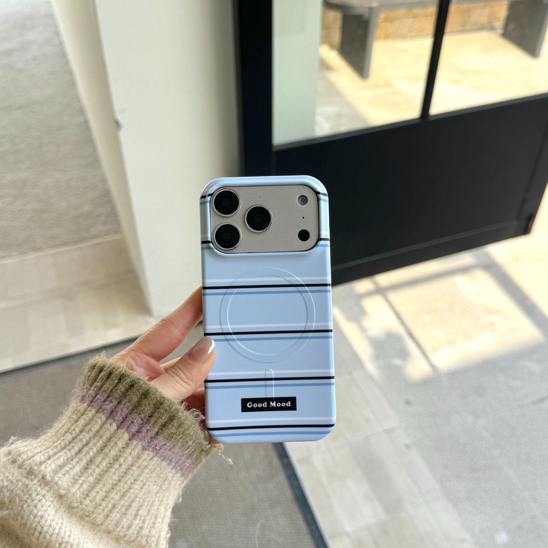 

Korean-Style Striped Magnetic Phone Case for iPhone 15 Pro/17 Pro Max, Women s 16 iPhone 17 Pro Max