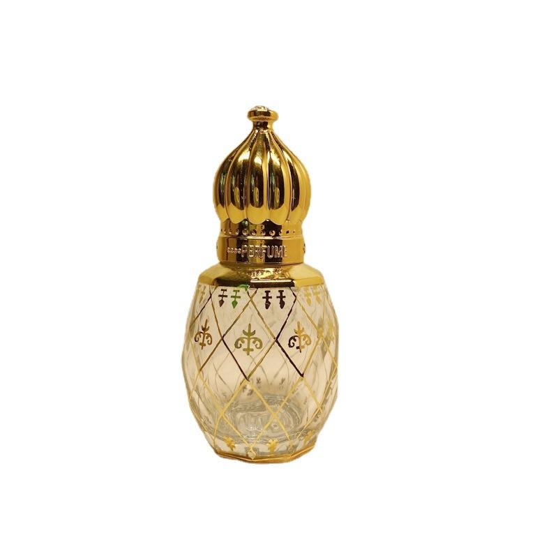 8ml galvanisierte, gravierte Roll-on Flasche, Parfümölflasche im nahöstlichen Stil mit goldener Kronenkappe, tragbar, nachfüllbar