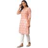Aurelia Orange Floral Printed Printed Cotton Regular Kurta for Women