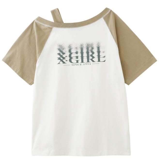 Casual Blurred Logo Layered Shoulder White X-girl Tee, Women's,