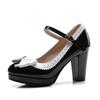 Bow One-word Buckle Round Head Single Shoes Women's Spring and Autumn New Large Size Color Matching Fashion Thick Heel High Heels Single Shoes