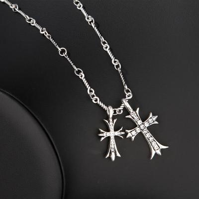 Double Necklace Personalized Trendy Retro Silver Diamond Pendant Men'S And Women'S Accessories Necklace