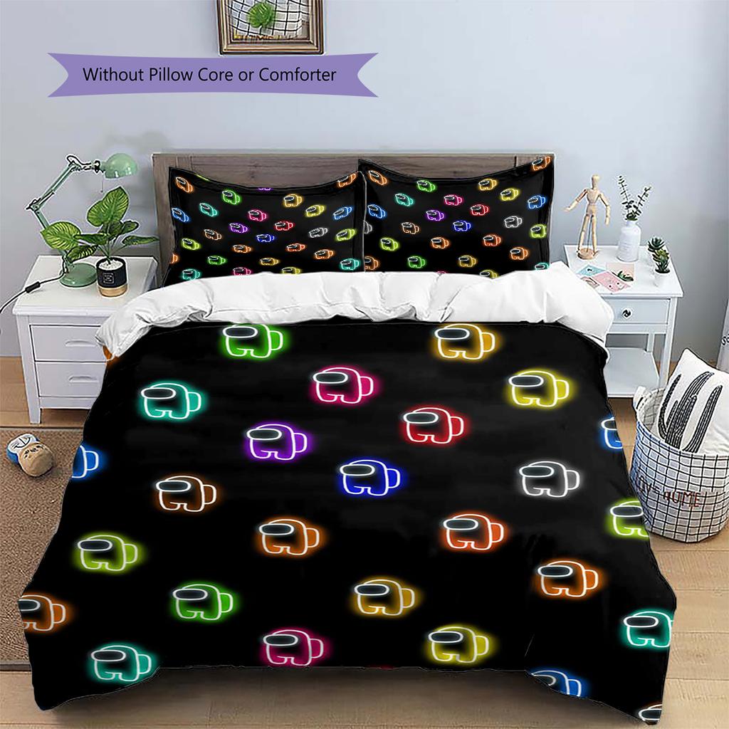 Among Us Pattern Bedding,Quilt Set Quilt Cover Pillowcase Home Birthday Gift (1 * Duvet Cover + 2 * Pillowcase, Without Core)