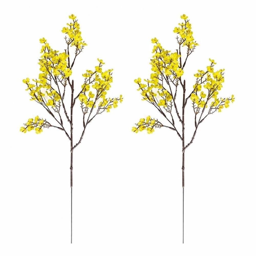 2pcs Silk Artificial Wintersweet Flower 5 Forks Long Branch Flower Branch Halloween Decor