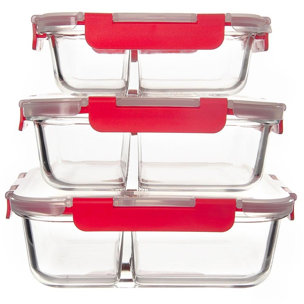 Pojemnik Dzielony Kuchenny Szklany na Żywność z Uszczelką Lunchbox 950 ml
