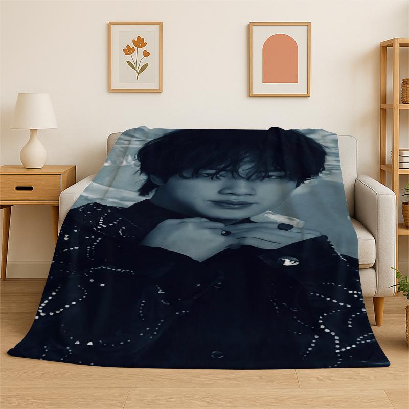 Kpop B-BTS Kim Seok Jin Singer Flannel Blanket Soft Warm Throw Blanket for Bedroom Living Room Bed Travel Camping Picnic Gift