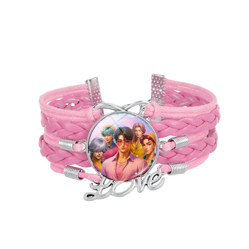 1Pc Demon Hunters KPOP Cartoon Time Gem Bracelet, Leather Braided Blue Multi Layer