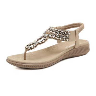 Europe and the United States Sandals Bohemian Rhinestone Comfortable Round Head Seaside Vacation Plus Size Flat Shoes