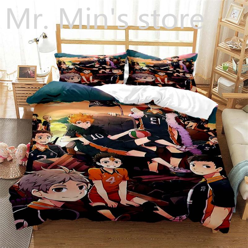 3D-Druck Volleyball Anime Haikyu Bettbezug-Set Cartoon Kinder Jungen Bettwäsche-Set Bettwäsche Mädchen Teenager Steppdeckenbezug Bettwäsche-Set
