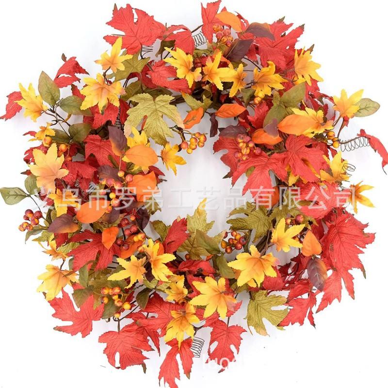 Harvest Wreath With Pumpkins Berries Vine Circle Halloween Thanksgiving Door Decor