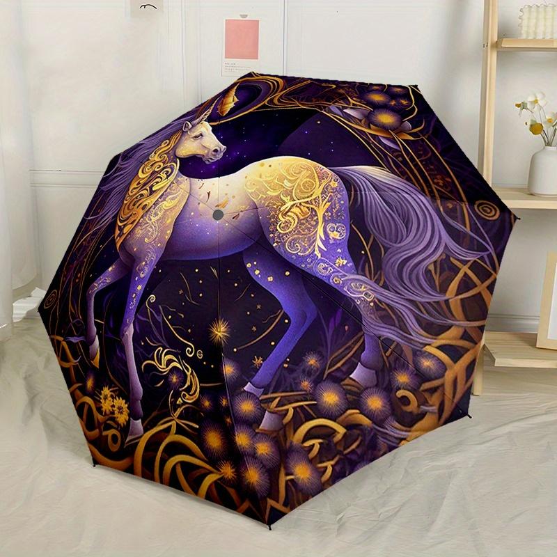 Rainbow Unicorn Automatic Folding Umbrella Compact Lightweight For Outdoor Adventures Daily Use Birthday Christmas Valentine'S Day Gift Travel