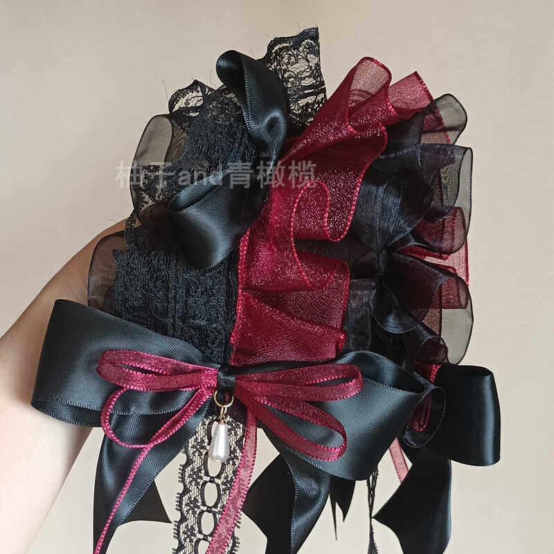 

Dark Goth Lolita Headband Lolita Headgear Black Red Ow Halloween Handmade KC Hair Accessories Hair Clips for Women