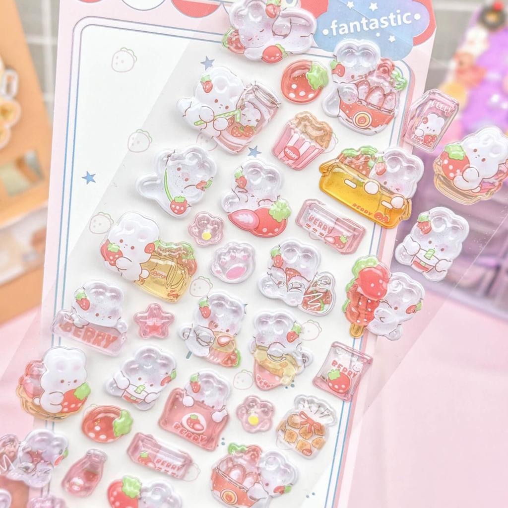 Set mit 4 3D-Dekorationsaufklebern mit Glitzer und glänzendem Kaninchen, süß und klebend für Handy-DIY und Haushaltsbuch, ein perfektes Geschenk, Designs. Telefone,